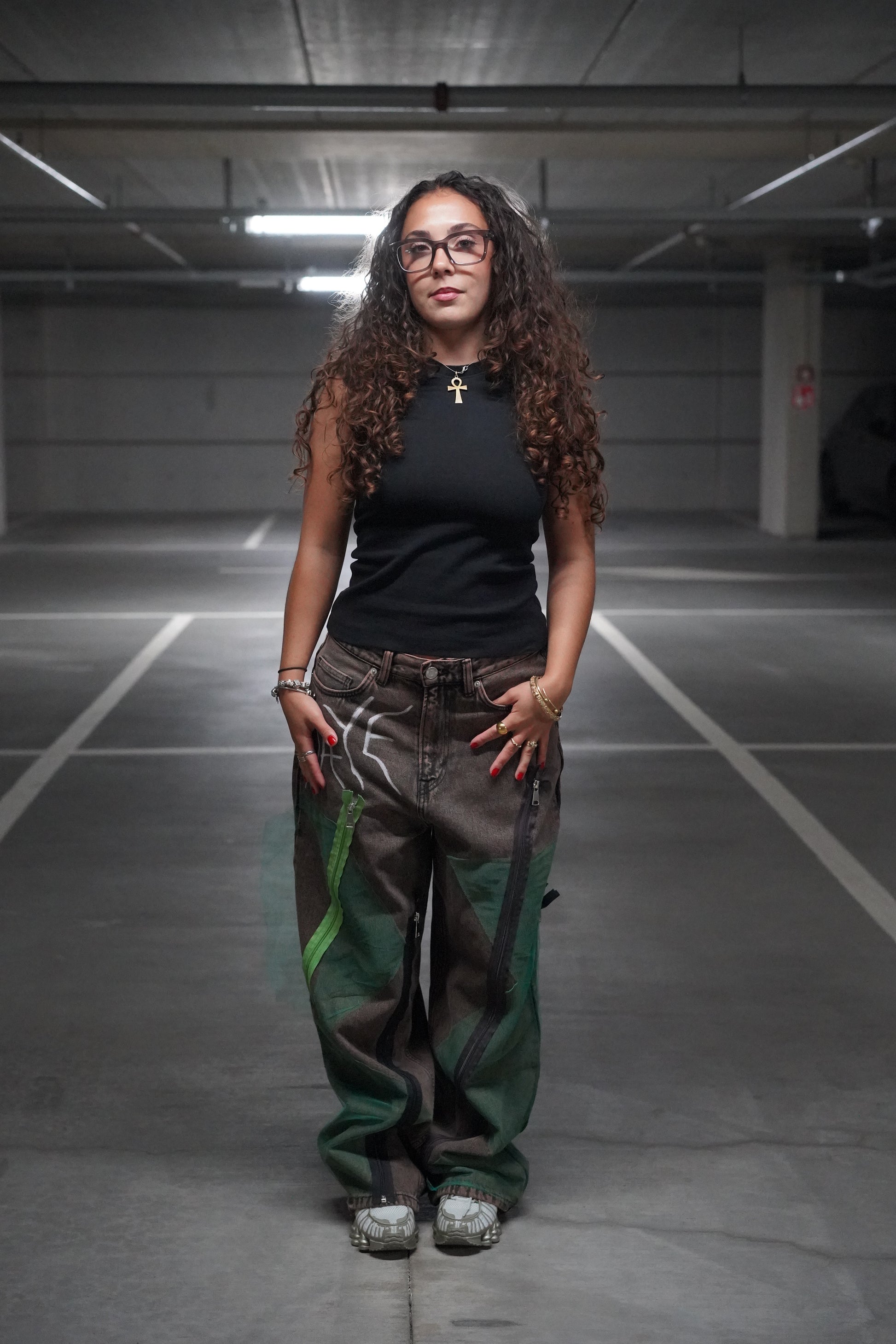 ONE OF ONE GREEN NETLINE ZIPPER DENIM