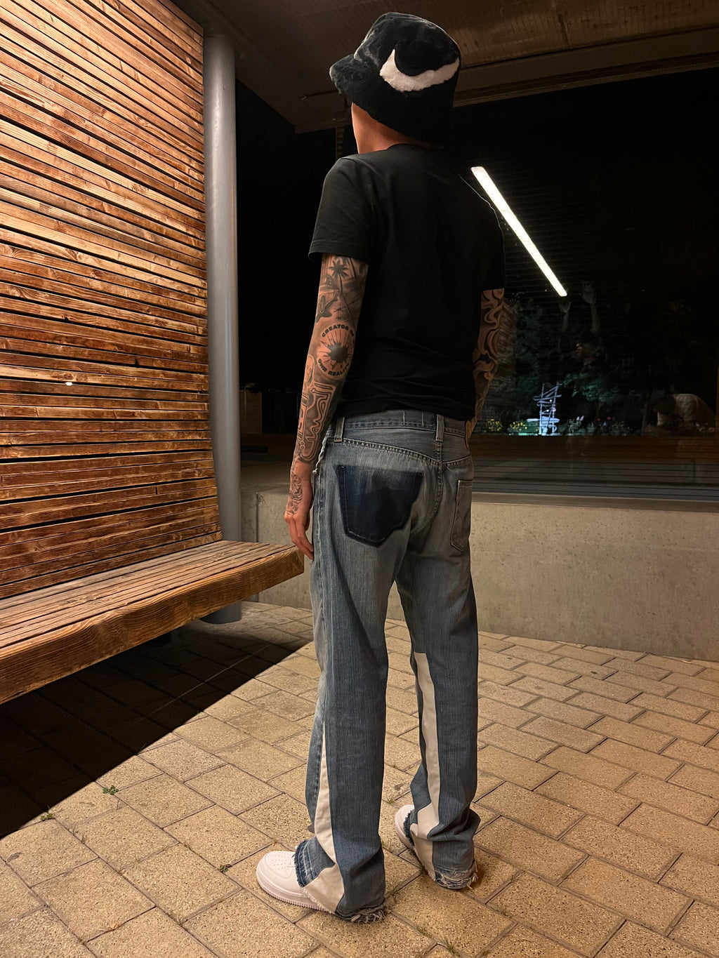 REIMAGINED LEVIS 501 DENIM PANTS WITH PEARLS
