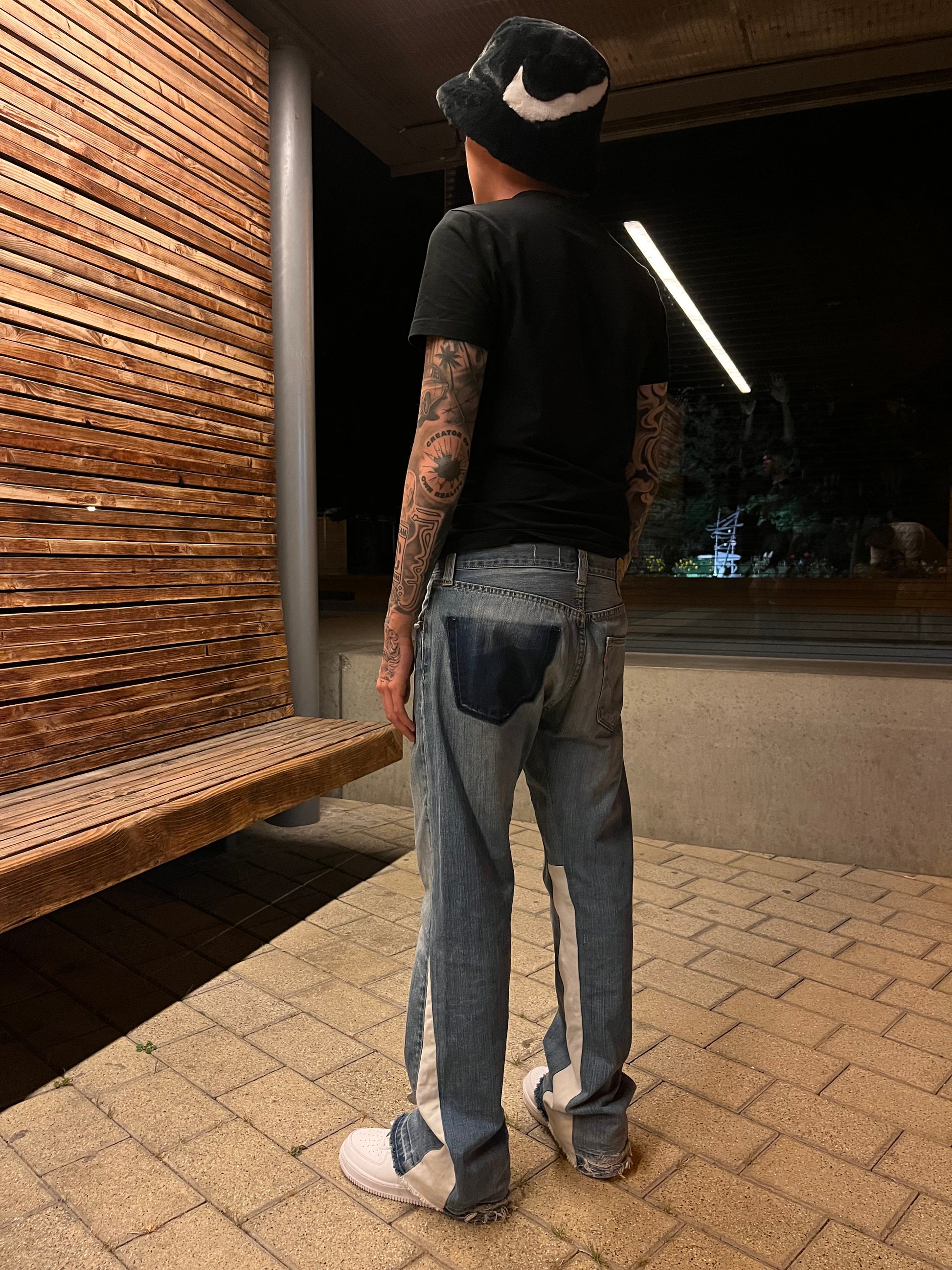 REIMAGINED LEVIS 501 DENIM PANTS WITH PEARLS