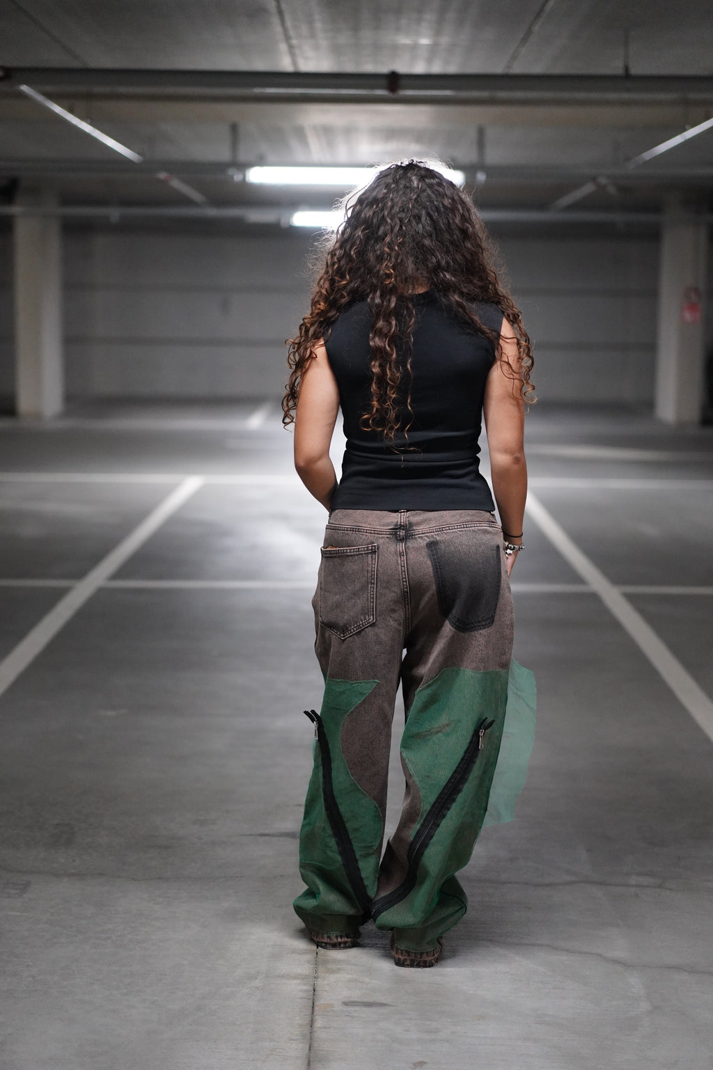 ONE OF ONE GREEN NETLINE ZIPPER DENIM