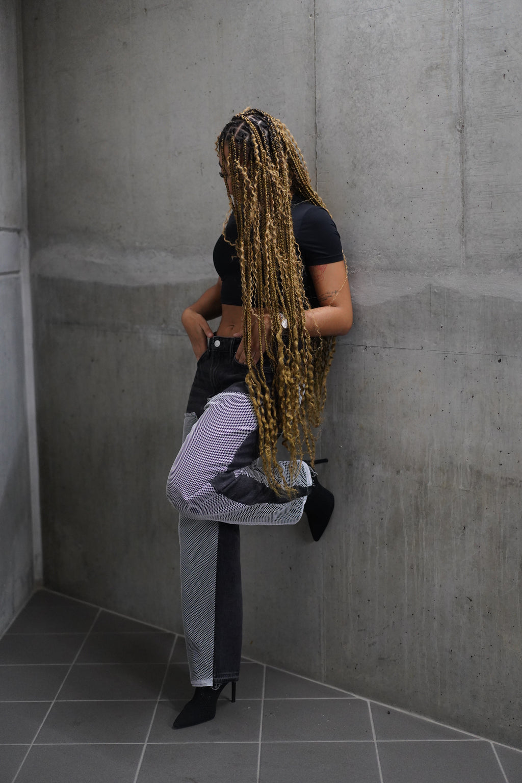 ONE OF ONE BLACK NET DENIM PANTS