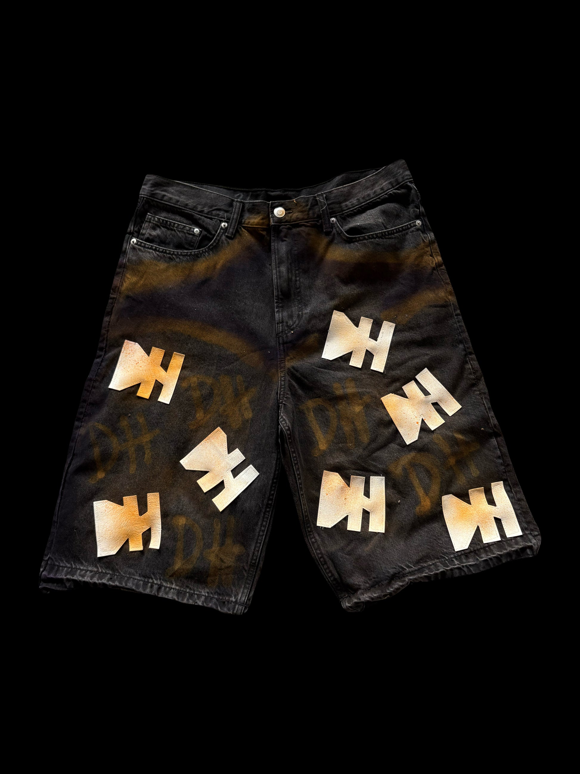 1/1 ORANGE AND MAUVE DENIM SHORTS