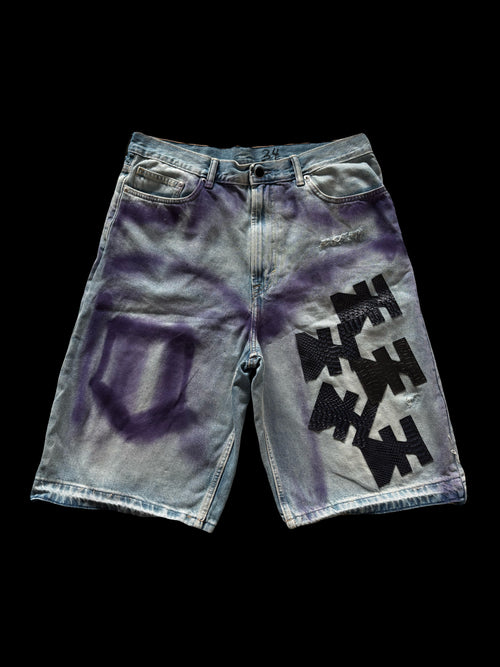 1/1 BLACK AND MAUVE DENIM SHORTS