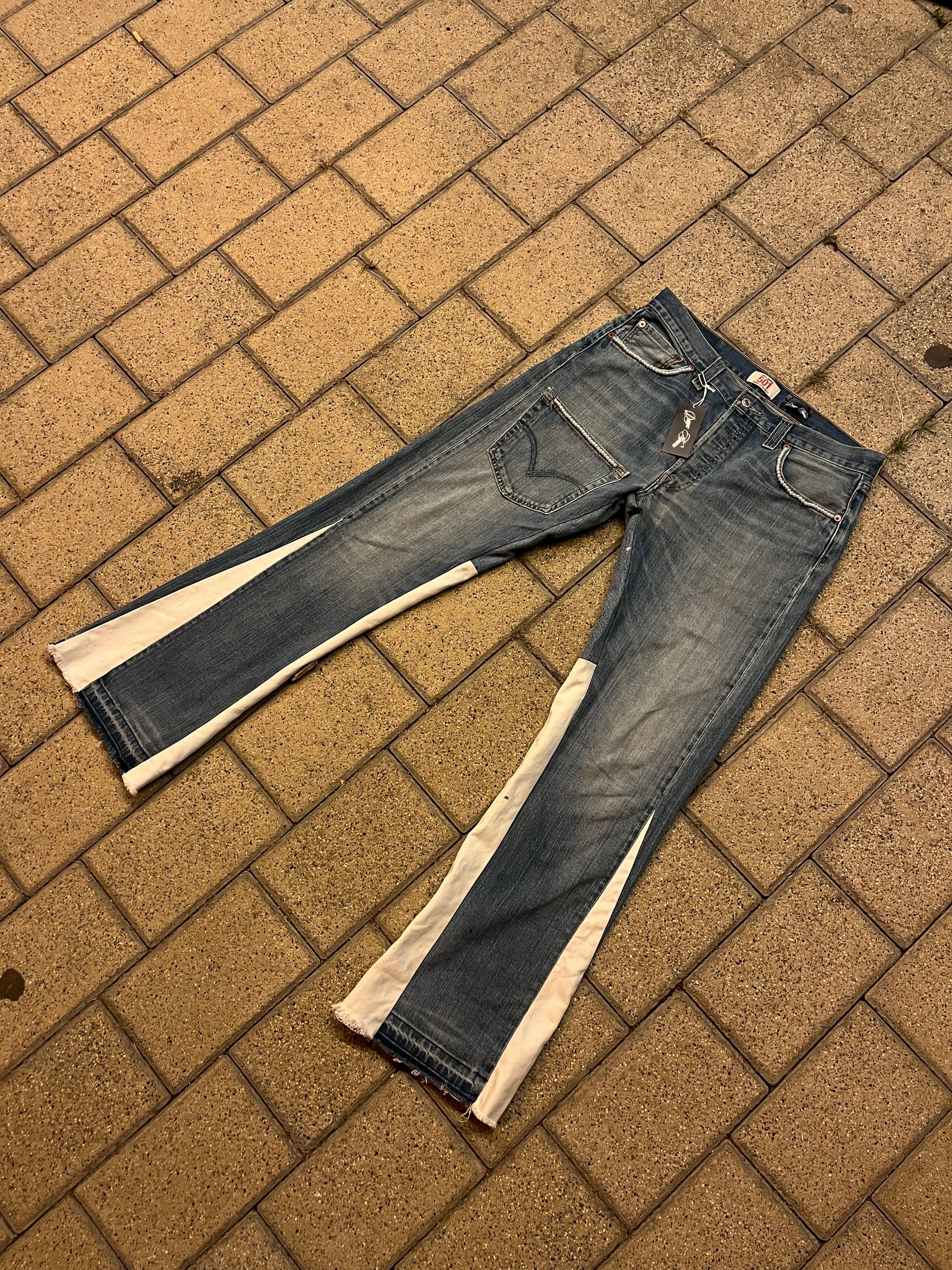 REIMAGINED LEVIS 501 DENIM PANTS WITH PEARLS