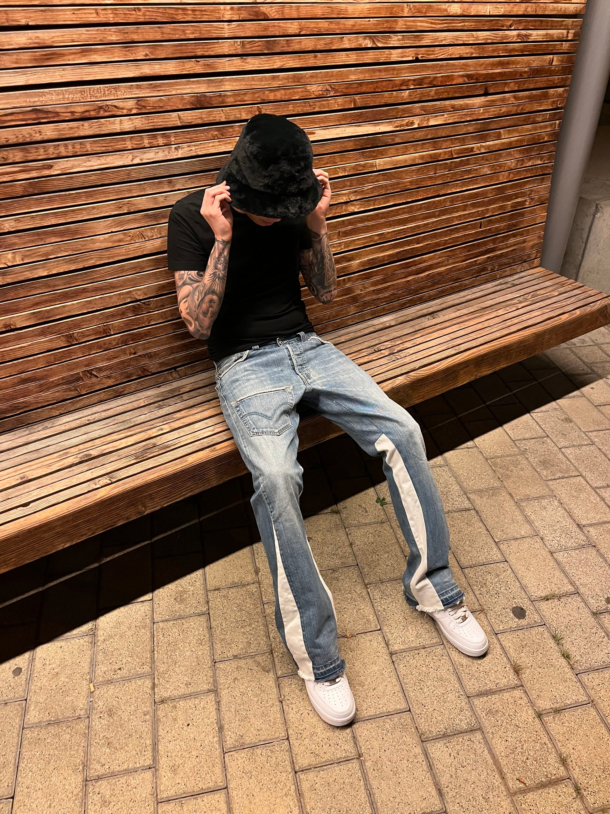REIMAGINED LEVIS 501 DENIM PANTS WITH PEARLS
