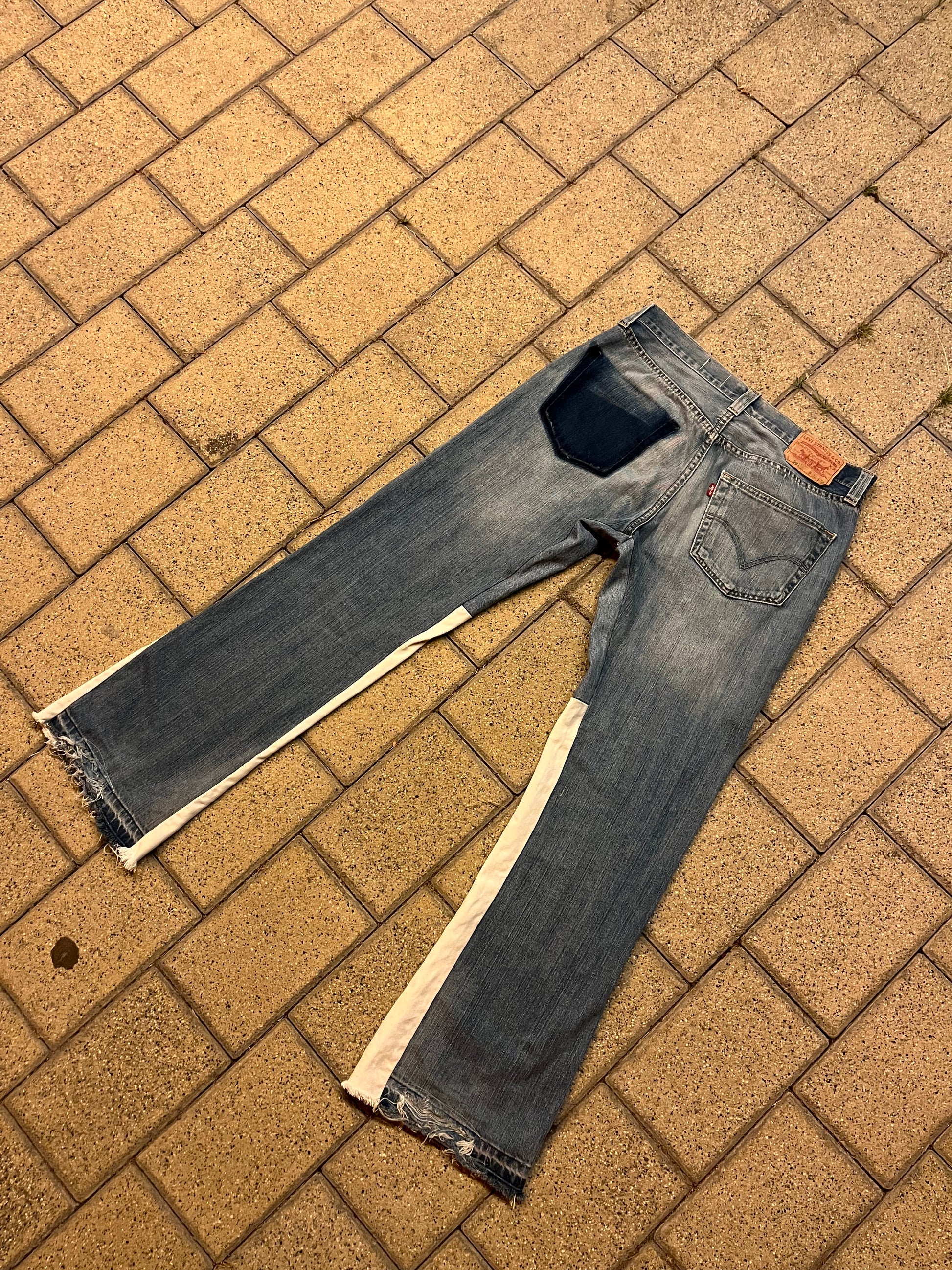 REIMAGINED LEVIS 501 DENIM PANTS WITH PEARLS