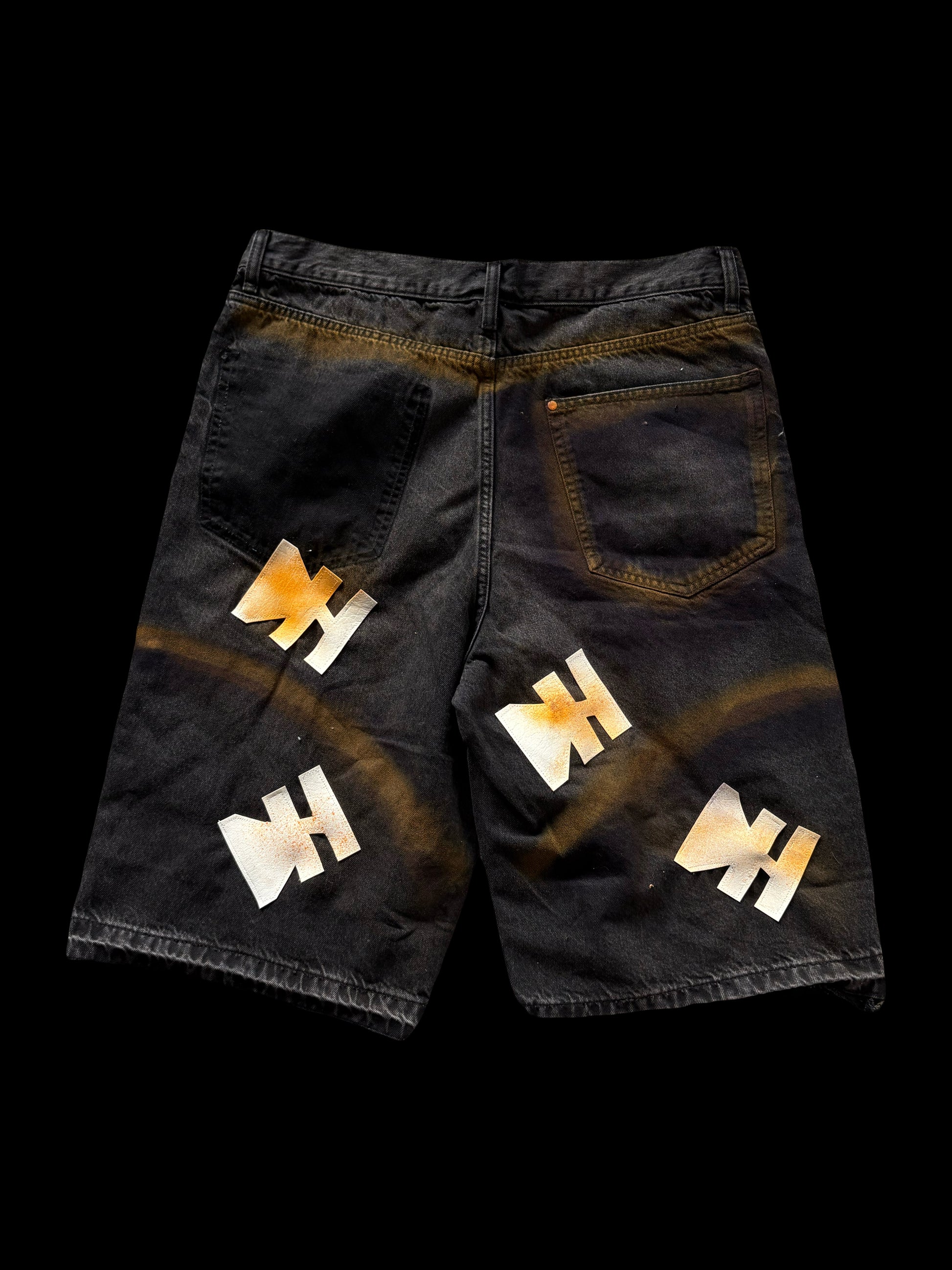 1/1 ORANGE AND MAUVE DENIM SHORTS