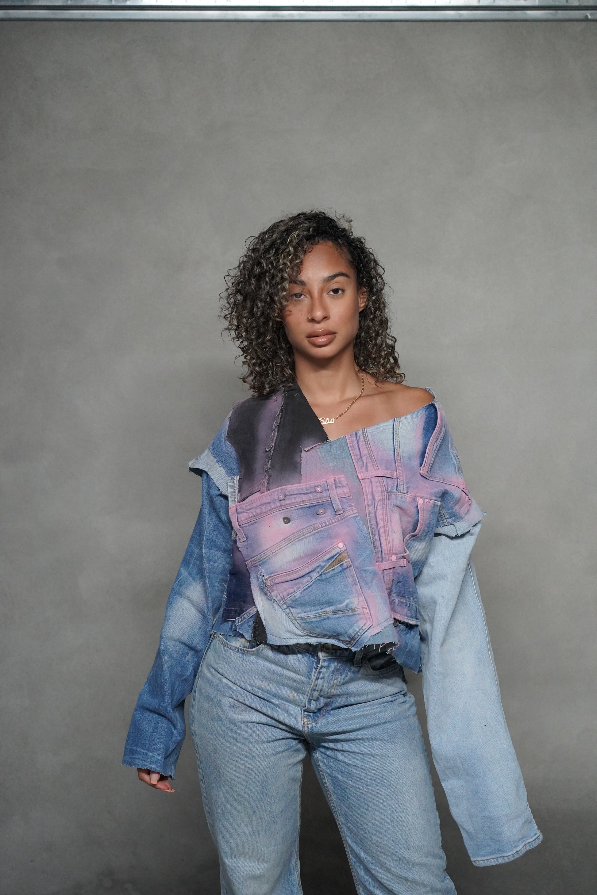 ONE OF ONE DENIM X GRAFFITI CROPPED TOP