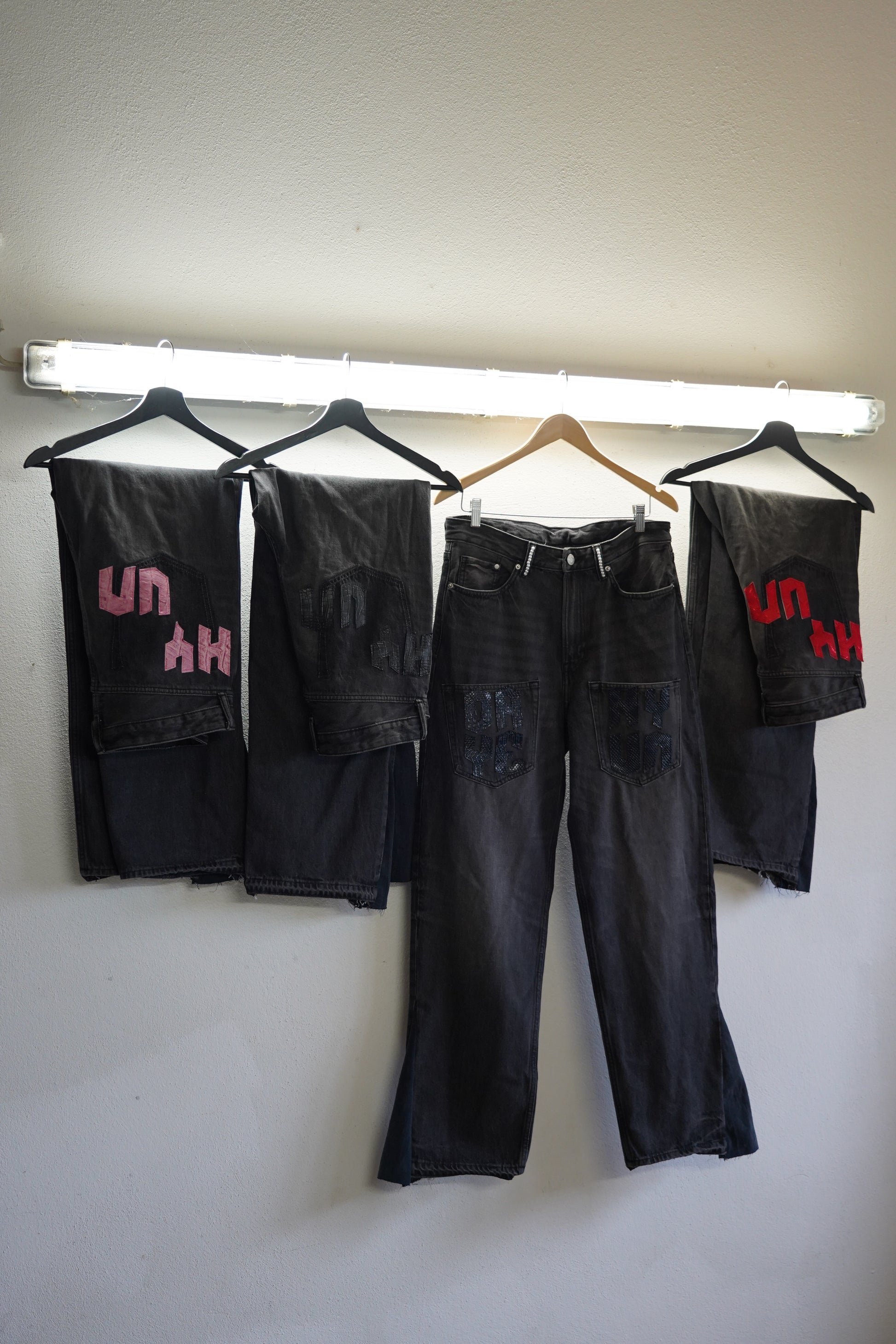 FLARED PATCHWORK DENIM WITH FRONT POCKETS