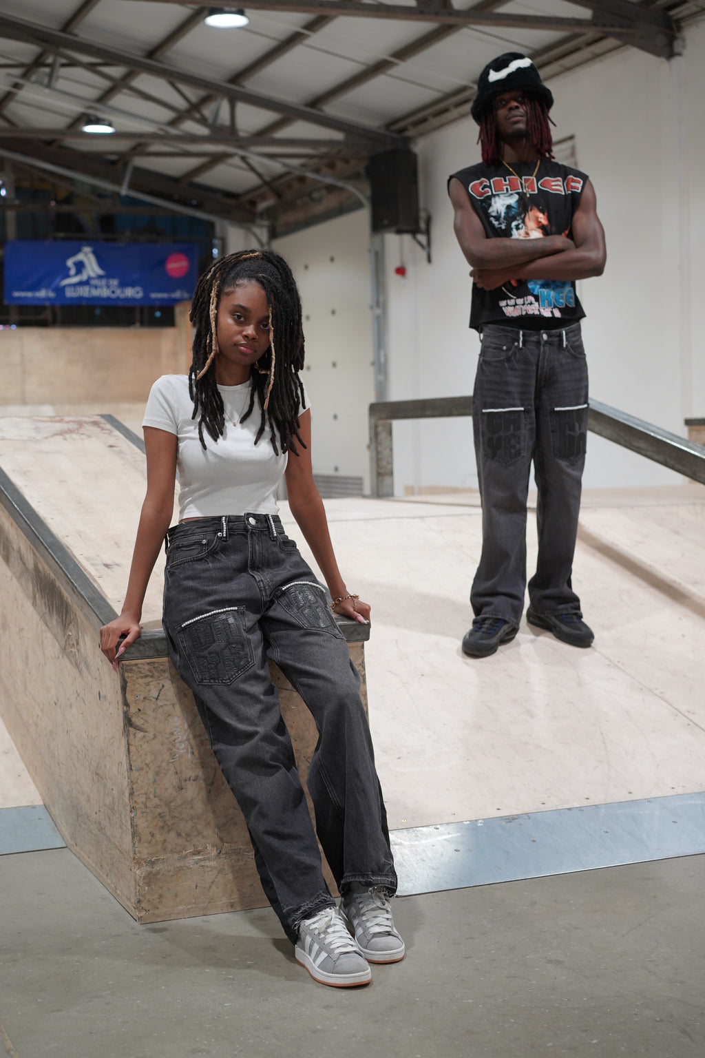 BLACK FLARED DENIM WITH PEARLS AND PATCHWORK