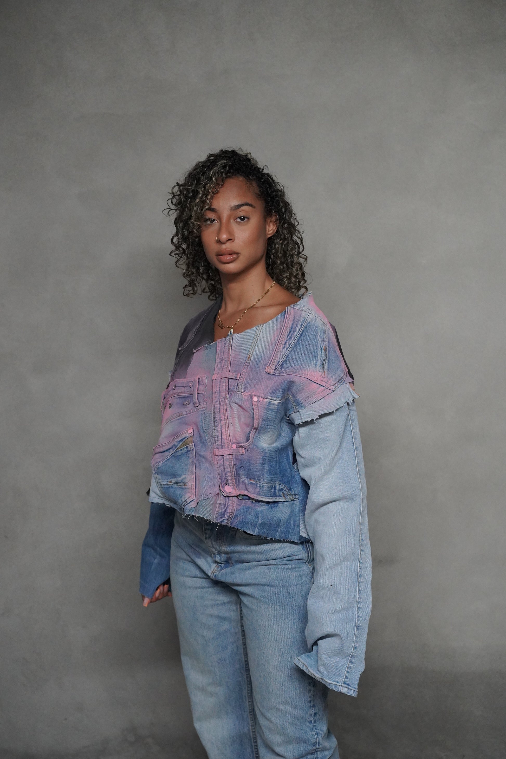 ONE OF ONE DENIM X GRAFFITI CROPPED TOP