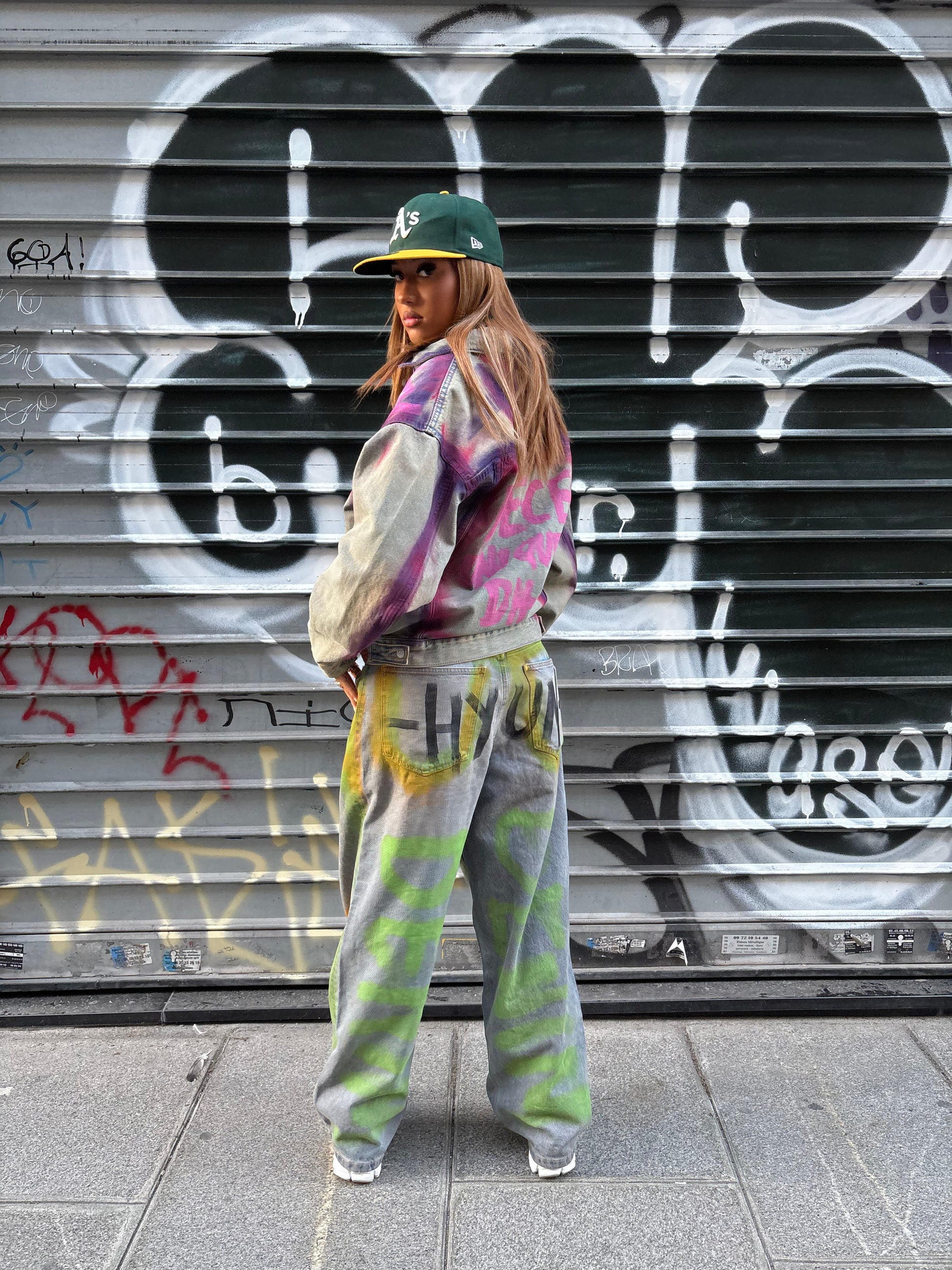 ONE OF ONE DENIM MAUVE GRAFFITI JACKET