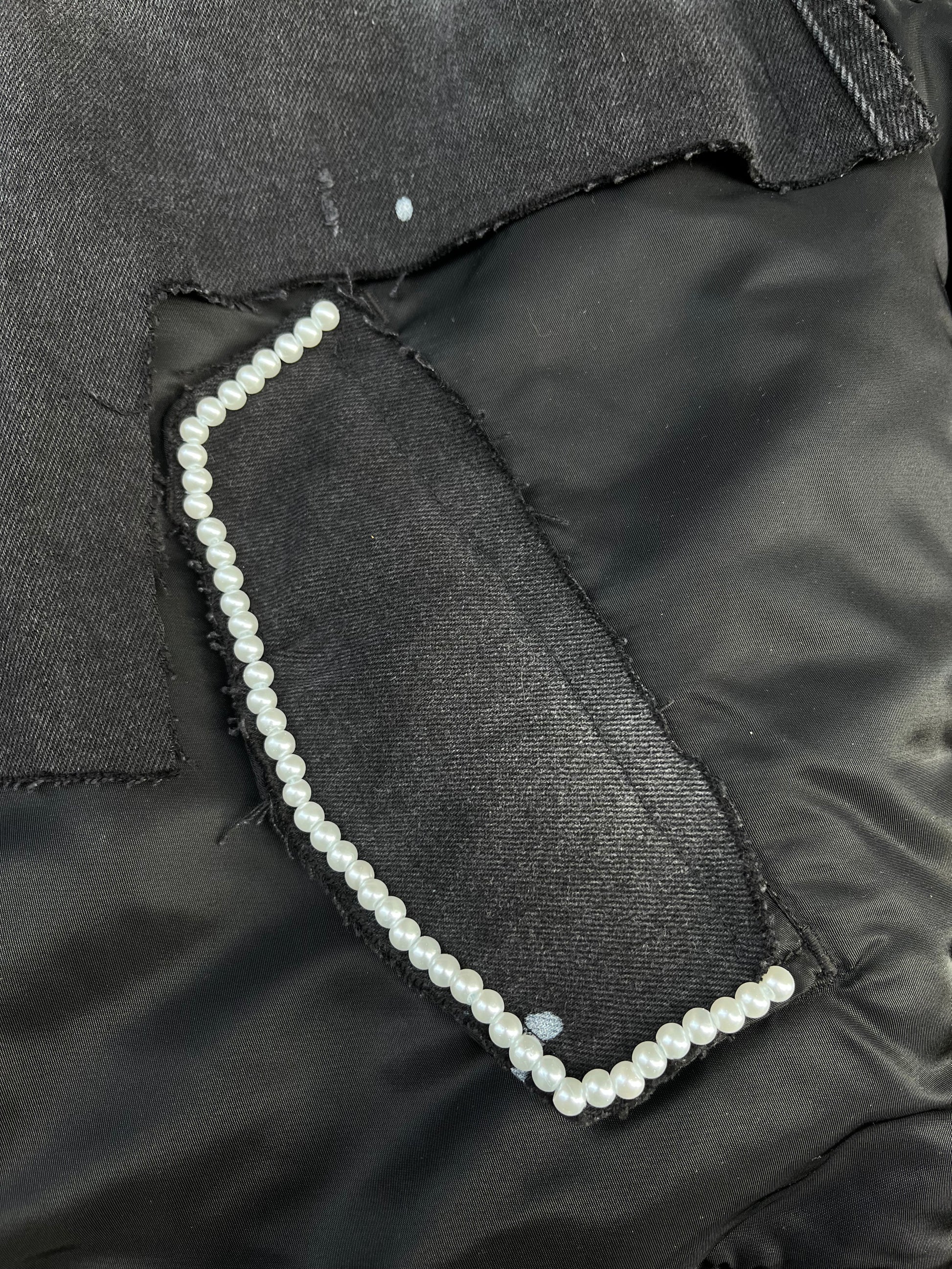 PEARLS X DENIM OVERSIZED BOMBER JACKET