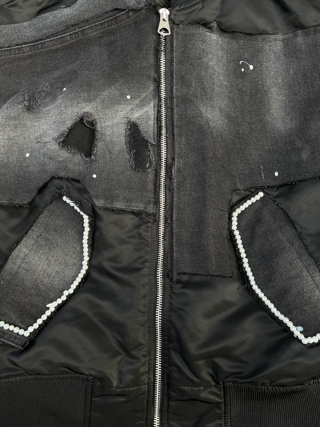 PEARLS X DENIM OVERSIZED BOMBER JACKET