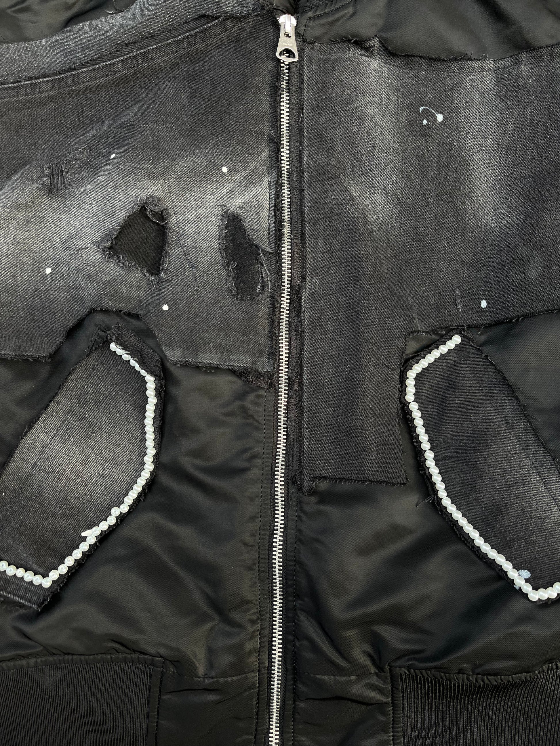 PEARLS X DENIM OVERSIZED BOMBER JACKET