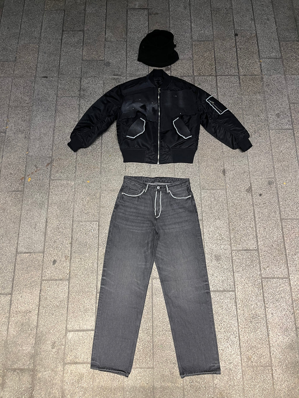 PEARLS X DENIM BLACK PANTS
