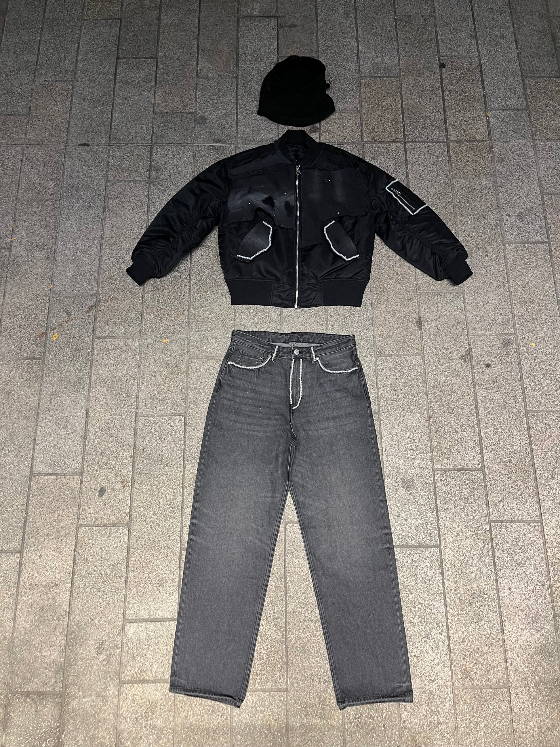 PEARLS X DENIM BLACK PANTS