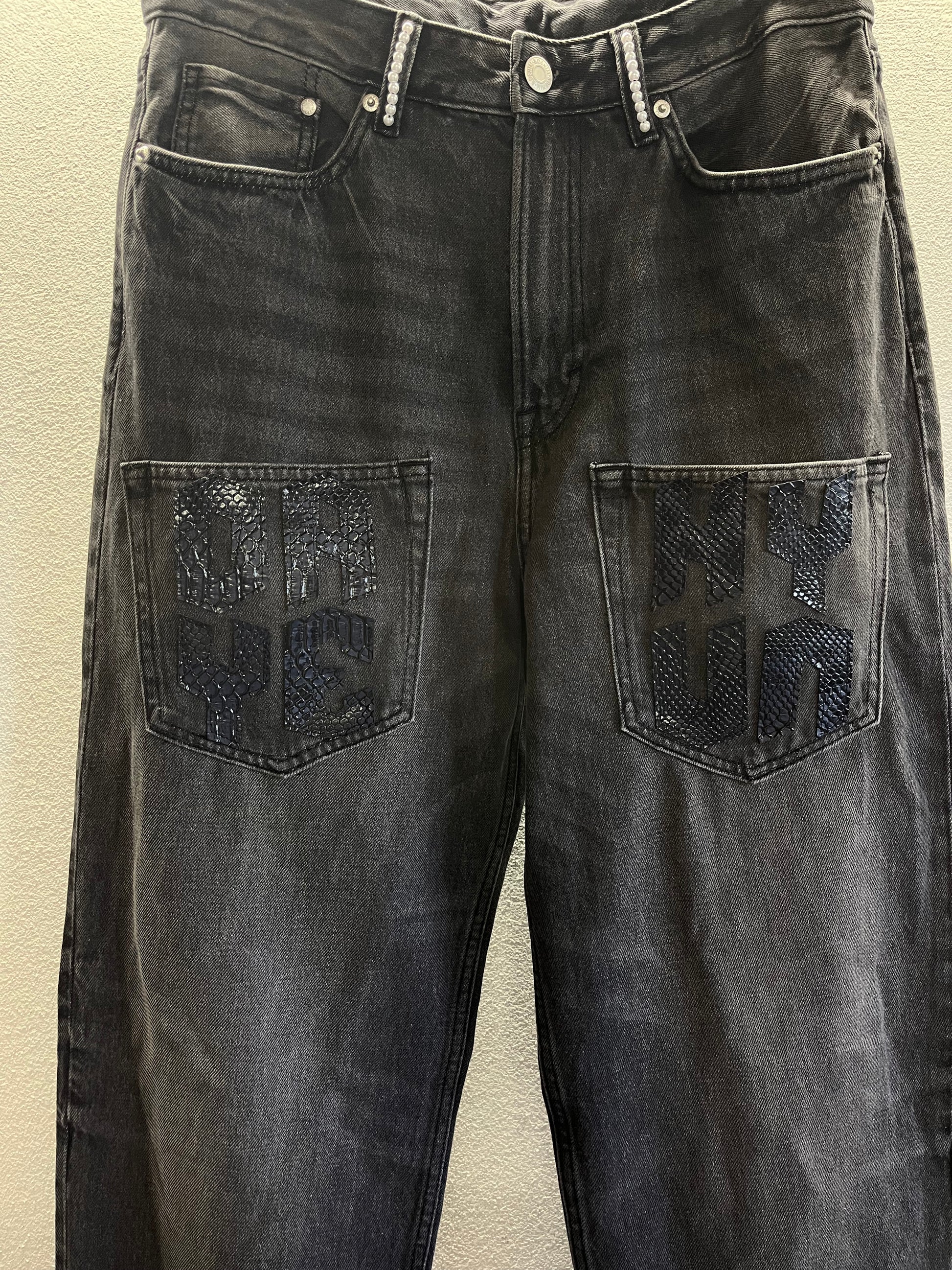 FLARED PATCHWORK DENIM WITH FRONT POCKETS