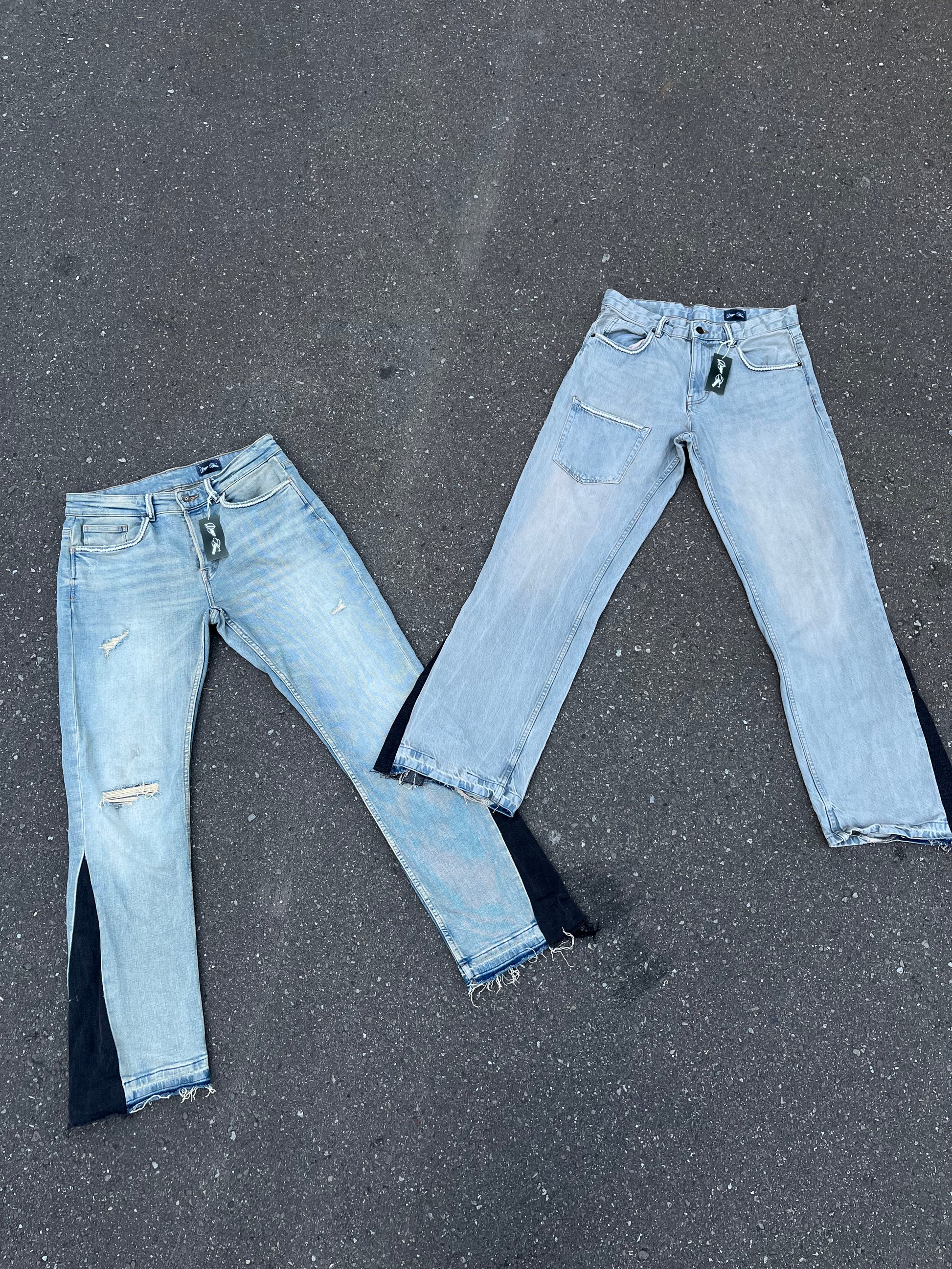 HANDMADE BLUE SLIM FIT DENIM X PEARLS PANTS