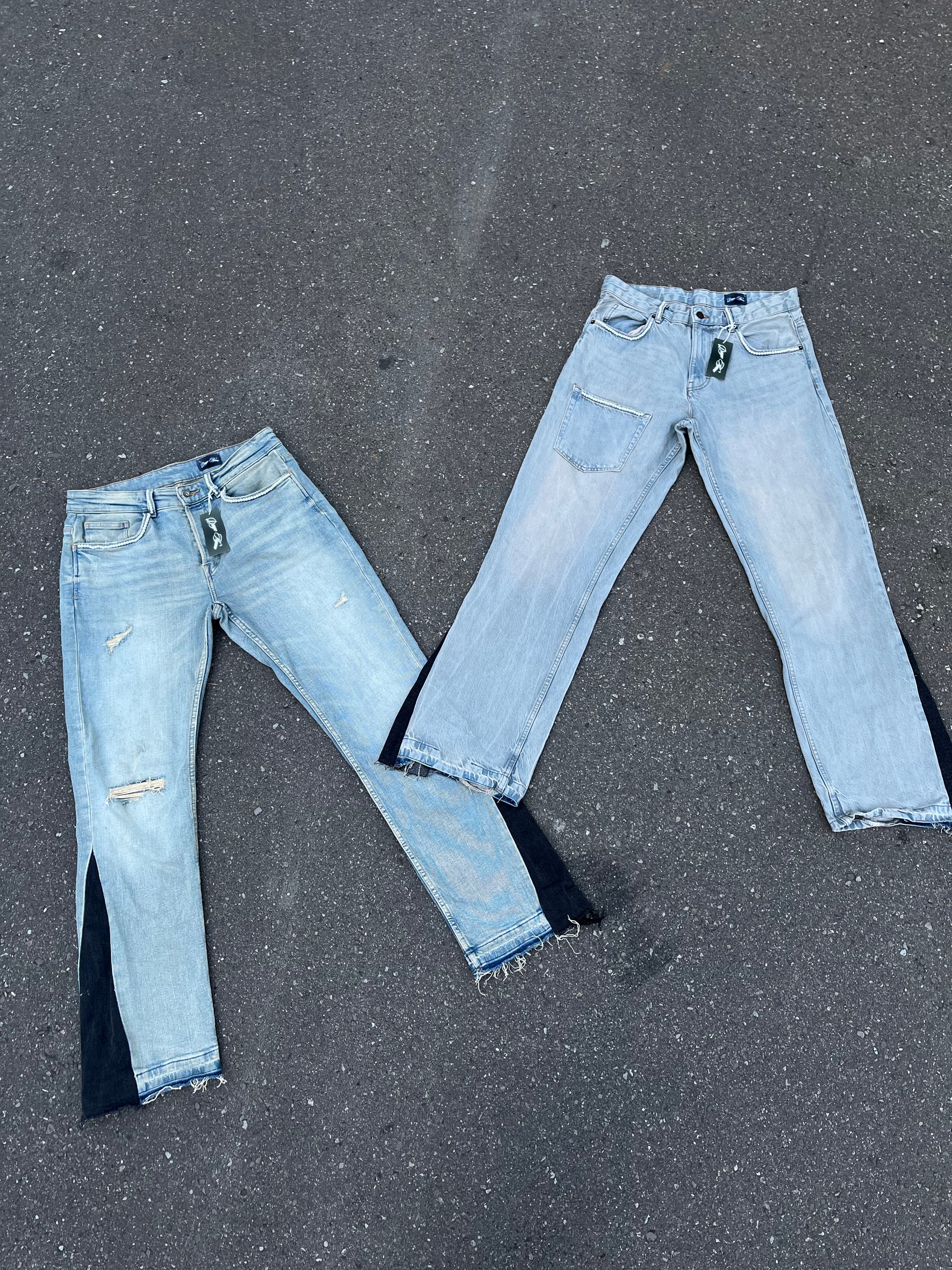 HANDMADE BLUE DENIM X PEARLS PANTS W/ FRONT POCKET