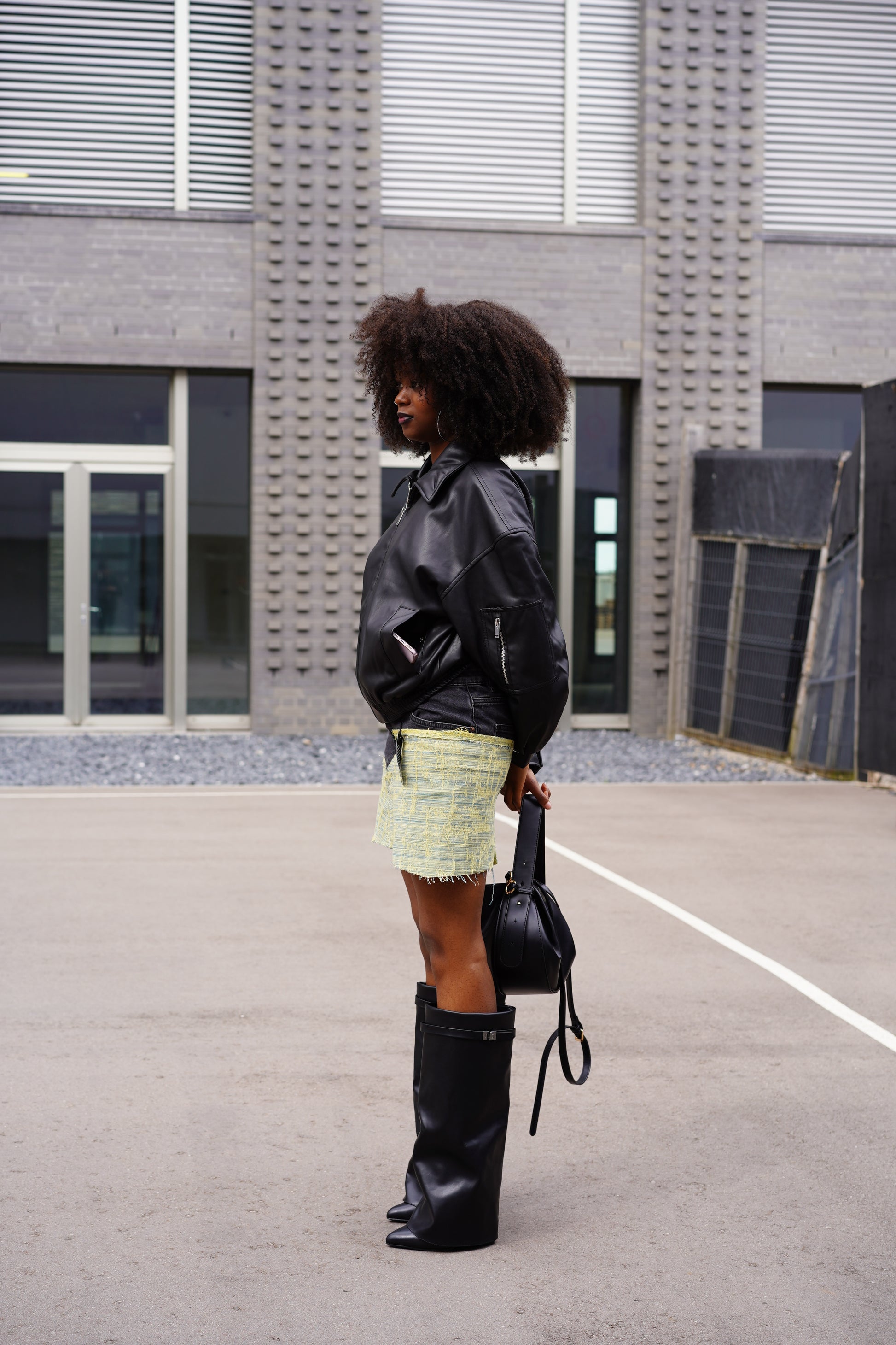 RECONSTRUCED TWO-COLOURED RIPPED DENIM SKIRT