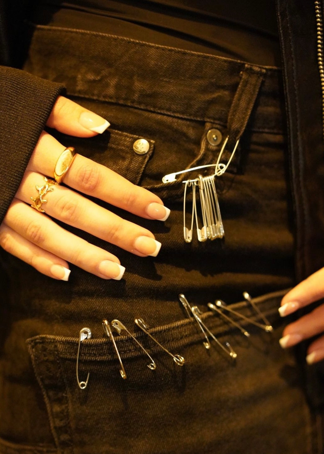 RECONSTRUCTED BLACK DENIM SKIRT W/ GREY POCKET