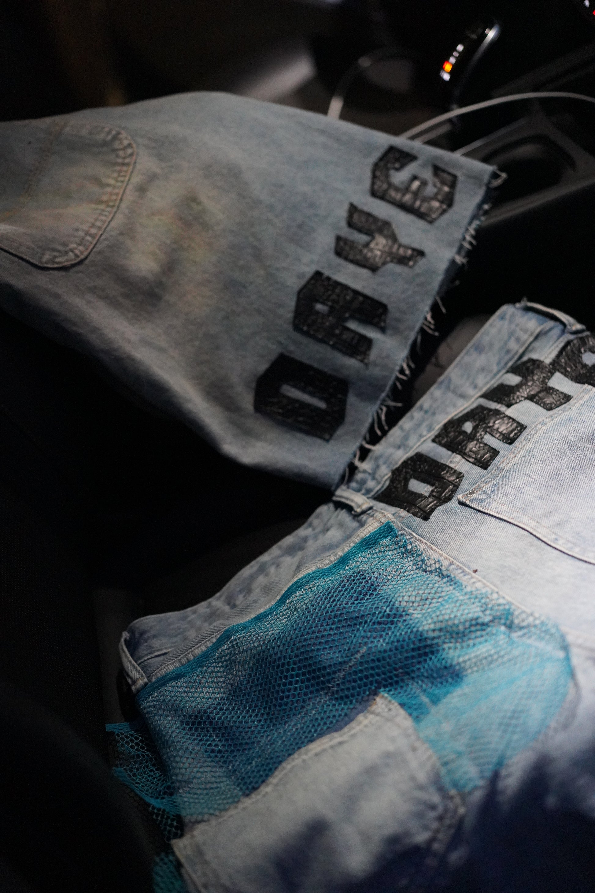 ONE OF ONE NET X DENIM BLUE PANTS
